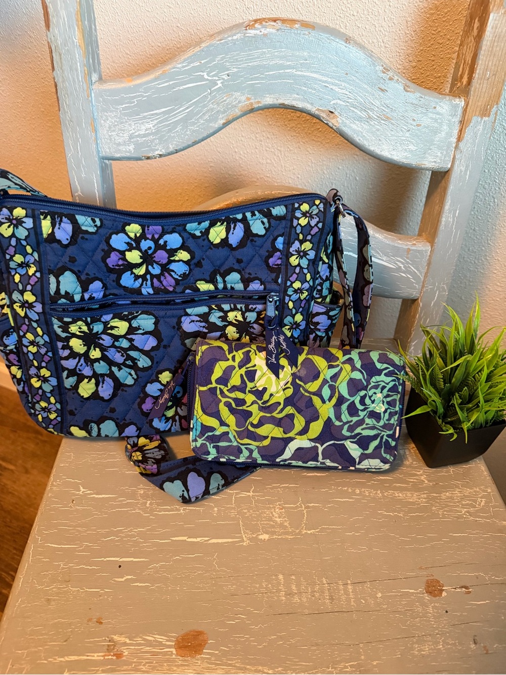 Vera Bradley Quilted Floral Crossbody Bag and Wallet Set - Blue Floral